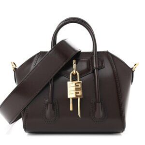 Givenchy Box Calfskin Toy Lock Antigona Shoulder Bag Ebony Brown